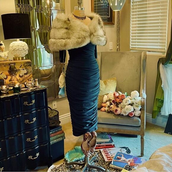 ♥️ White Norwegian FOX Fur Stole Bridal Shawl Cape, Winter Wedding Caplet Gatsby - Picture 8 of 16